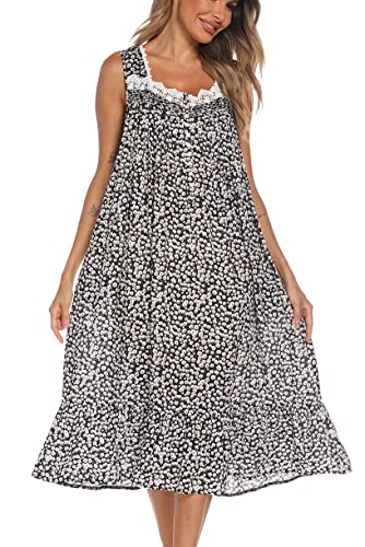 Image of AVIIER Cotton Nightgowns for Women Sleeveless House Dress Ladies Long Nightdress with Pockets S-XXL