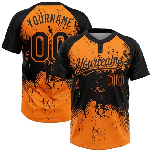 Camisetas personalizadas de softbol negras y naranjas con nombre y logo bordados para adultos y adolescentes miniatura 1