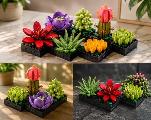 Image of Building Block Succulent Plant Set for Adults & Kids | DIY Botanical Flower Decor Kit (771 PCS) | Creative Home Decor Bonsai Model | Stress Relief Hobby Gift | Compatible with Lego Blocks
