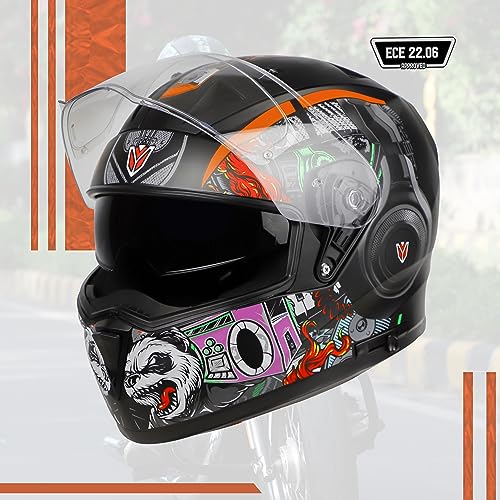 Image of Ignyte IGN-7 Bug ECE 22.06 /ISI /DOT Certified Full Face Graphic Helmet with Outer Anti-Fog Clear Visor and Inner Smoke Sun Shield