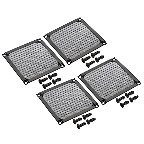 PATIKIL 90mm Fan Filter Grills with Screws, 4 Pack Aluminum Frame Stainless Steel Mesh Dustproof Cover for Computer Case Black