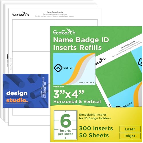 Tarjetas para insignias de 3x4 pulgadas EcoEarth, 300 recambios en blanco de cartulina personalizable