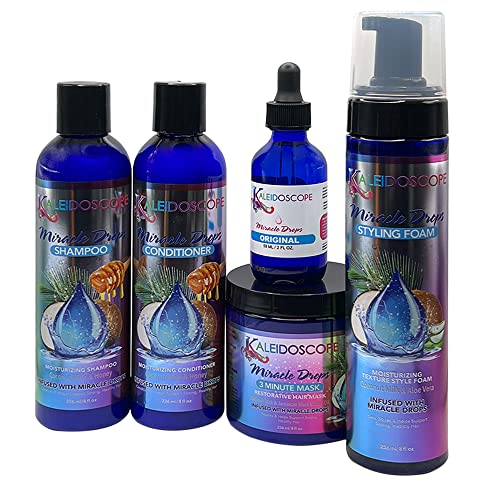 Generic - Miracle Drops Collection Coconut Shampoo Conditioner Mask Foam Original Drops - Wavy Curly Coily Hair - Organic No Parabens Sulfates Petrolatum Mineral Oil - 5 Pcs Set