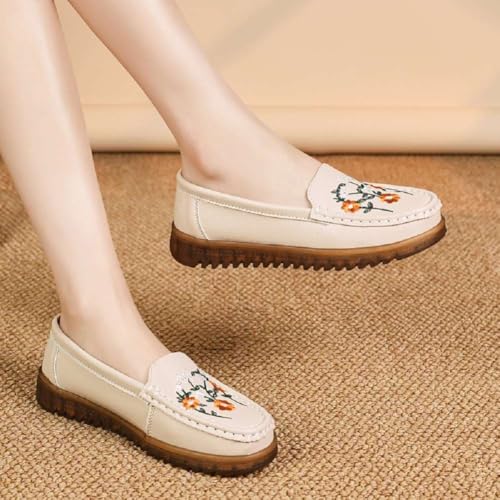 Image of Women's Genuine Leather Platform Loafers Classic Casual Comfort Slip-On Shoes Soft Sole Dress Shoes