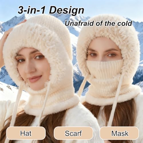 Pasamontañas de invierno para mujer con gorro bufanda máscara integrada 2