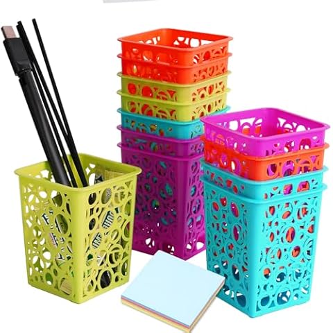 IELEK Pencil Holder Pen Cups, Colorful Office Desktop Storage Organizer Square Classroom Pen Pencil Holder Basket for Desk, Pack of 12 Cover