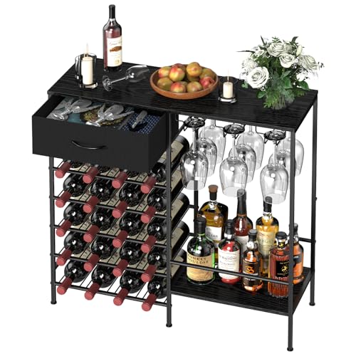 MOOACE Wine Rack Freestanding Floor, Wine Bar Cabinet with Wine Storage and Glass Holder, Mini Home Bar for Liquor Cabinet, Coffee Bar Storage for Kitchen, Dining Room, Living Room, Black - Image 5