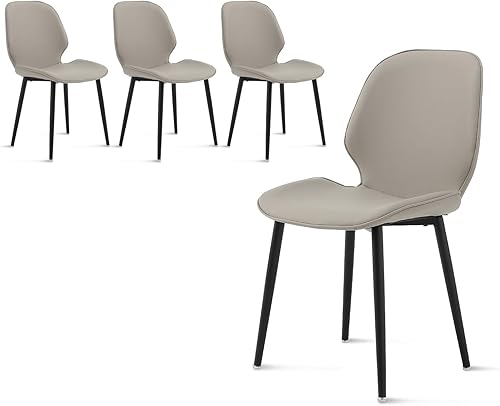 Miniatura 1 de Juego de 4 sillas de comedor tapizadas para mesa, sillas de comedor modernas de piel sintética de mediados de siglo con patas de metal, silla de