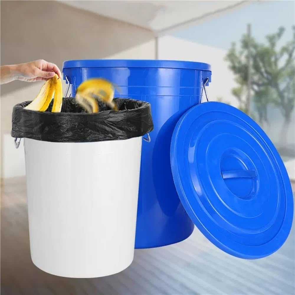 Bote de basura comercial de gran capacidad con tapa, bote de basura engrosado for cocina doméstica, contenedor de residuos Industrial redondo(Blue,Large)