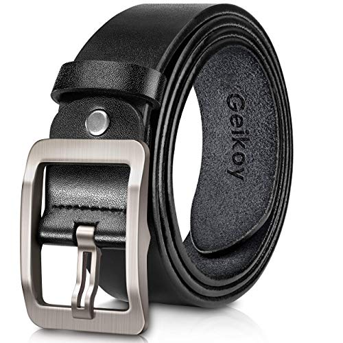 Geikoy Men's belt, Genuine Leather Causal Dress Belt for Men with Classic Single Prong Buckle