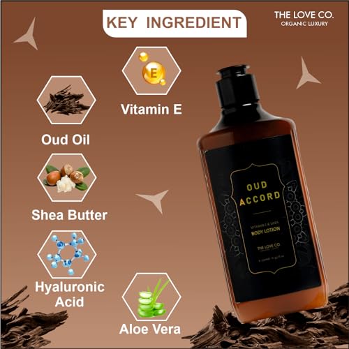 Image of THE LOVE CO. Oud Accord Body Lotion - Deep Hydration for Dry skin with Natural Oils & Shea Butter for Daily Skin Care - Intense Moisture Vitamin E Enriched - 250ml each Pack of 2