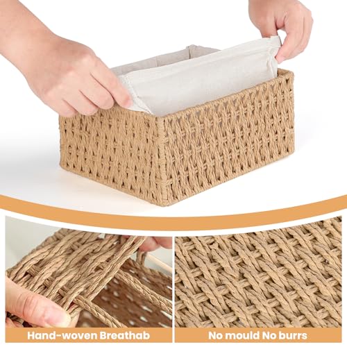 Geflochtener Aufbewahrungskorb mit Futter,4 Stück Körbchen Handgewebt Korb Boho DekoAufbewahrung Klein Geflochten Handgewebte Box aus Papierseil für Bad, Make-up,Tischplatten,Schrank(Jute) – Bild 4