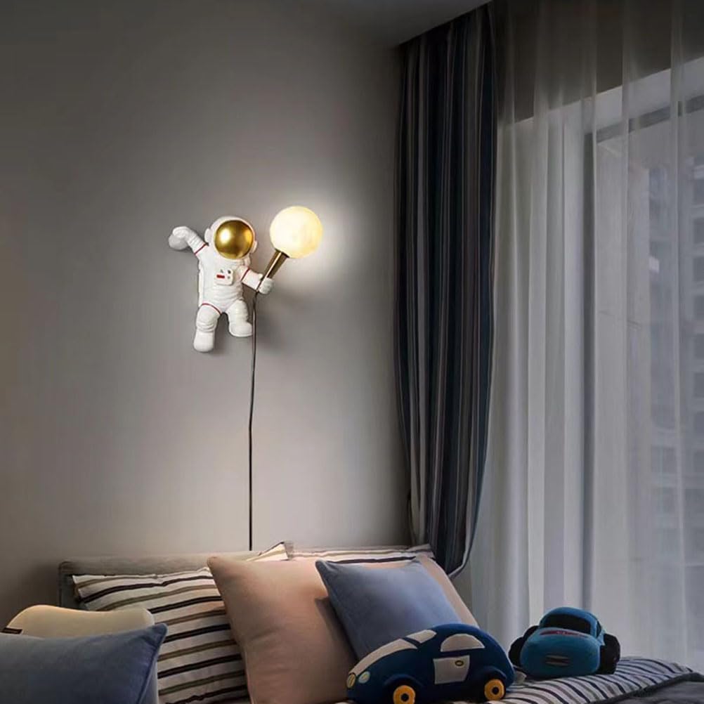 AoLa Lampa ścienna Księżyc Astronautyczna lampa ścienna do pokoju dziecięcego z przełącznikiem wewnątrz z wtyczką i kablem dziecięca lampka nocna Astronauta z nadrukiem 3D Lampka nocna do pokoju