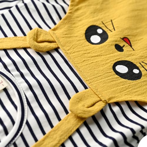 Image of Bold N Elegant Multicolor Stripe Cartoon Face Summer Tunic Pinafore Pinny Midi Dress Frock for Infant Toddler Baby Girls