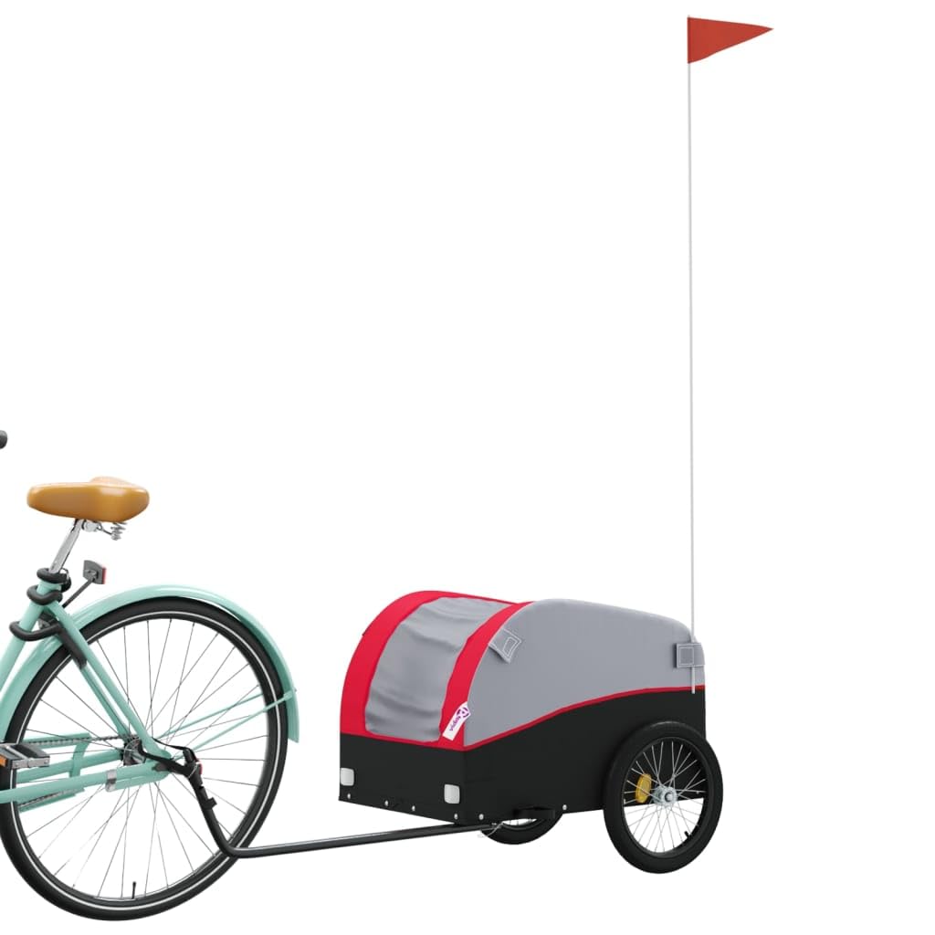 Remolque de bicicleta negro y azul de hierro con tela Oxford, carga de carga, barra de tracción y bandera de seguridad para equipaje, compras, exterior y familia