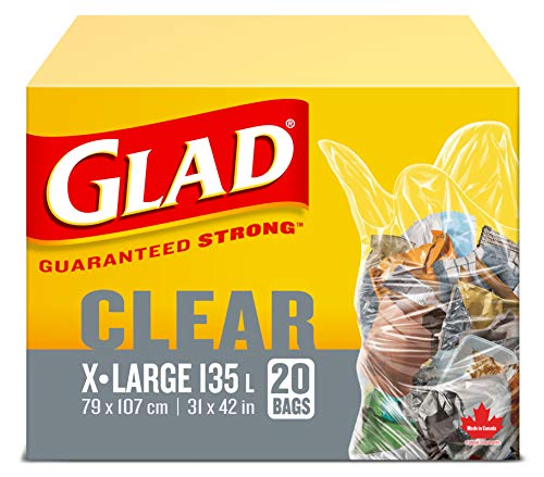 Glad Clear Garbage Bags - Extra-Large 135 Litres - 20 Trash Bags, Made in Canada of Global Components