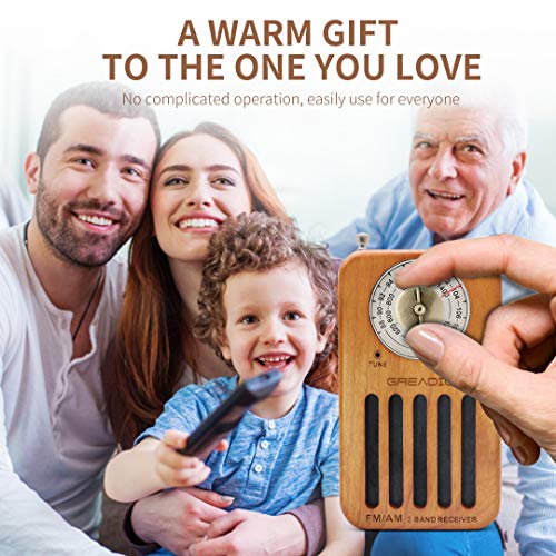 AM/FM Portable Radio, Retro Cherry Wood Pocket Radio with Best Reception, Headphone Jack, Battery Operated Personal Transistor by 2 AA Battery for Jogging, Walking and Travelling