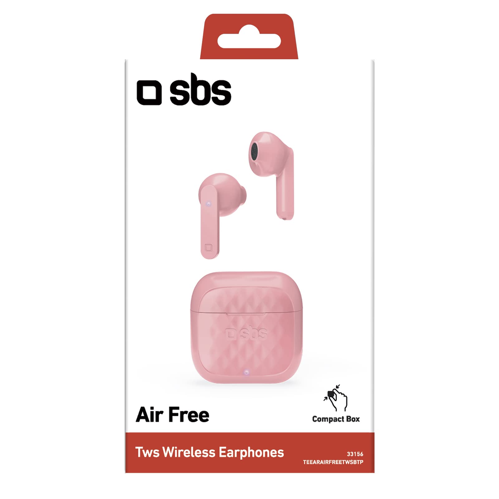 SBS Auricolari TWS Air Free wireless con controlli touch multifunzione, basetta di ricarica, ideali per musica e chiamate fino a 3,5 ore consecutive, gommini inclusi, rosa
