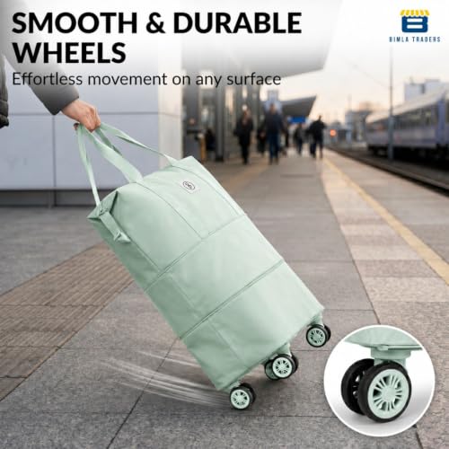 Image of Btag Travel Duffle Bag with Wheels | Convertible Handbag,Trolley & Shoulder Luggage for Clothes | Space-Saving Foldable Travel Companion |Expandable & Waterproof Traveling Bag for Unisex (Fruit Green)
