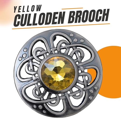 Image of Elegant Culloden Plaid Brooch - Scottish Kilt Fly Plaid Brooch Intricate Celtic Knot in Pewter with Gemstone 3-Inch Diameter - Ideal for Scottish Kilts & Formal Wear