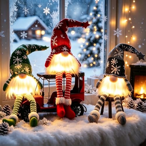 Bseical 3 Piezas Gnomo Adornos Navideños, Decoracion Navidad con Led Casa
