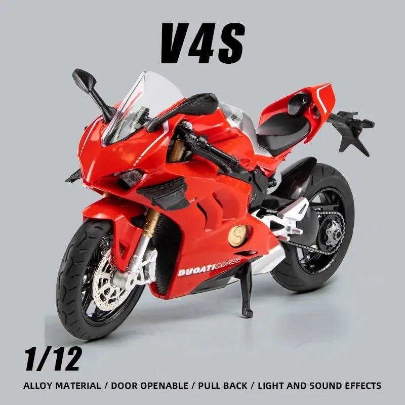 Image of FEXXA Police Motorcycle Toy - Pull Back Motorcycle Toys, Tiny Gift with Music Lighting, Latte Motorcycles Toy for Kids Boys Age 3-8 Year Old [NEW] (1:12 Ducati V4S-RED)