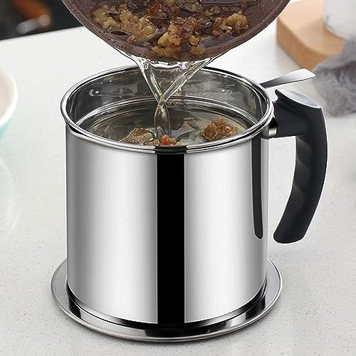 Image of Cooking Oil Keeper Strainer Pot - Stainless Steel Grease Storage Canister with Mesh Filter, Leak‑Free Spout & Cool‑Touch Handle, Reuse & Store Frying Oil Safely