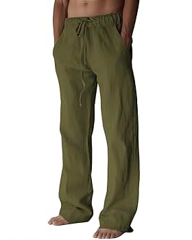 Amazon.com: BUXKR Men's Linen Pants Beach Casual Cotton