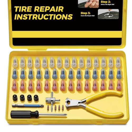 AUTOWN Tire Repair Kit with Tire Plugs Screw Type Heavy Duty Flat Tire Puncture Repair Nail Kit for Car Truck Motorcycle SUV ATV Tractor