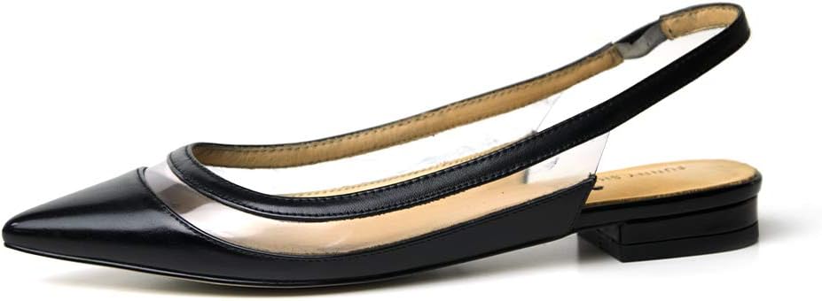 FSJ Women Leather Pointed Toe Low Heel Pumps Comfortable Slip on Slingback Flats Office Dress Shoes Size 4-12 US