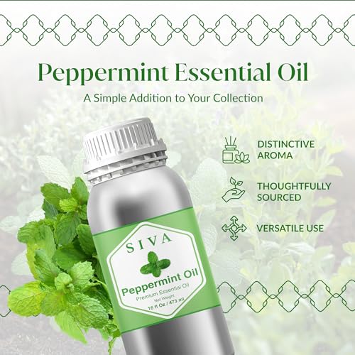 Image of Siva Peppermint Essential Oil 16 Fl Oz - for Diffuser, Skin & Hair Care - Ideal for Aroma, Massage & DIY Blends- with Dropper