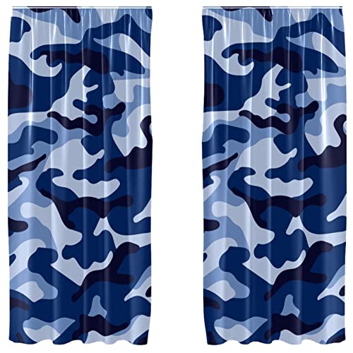 Rideau léger gris camouflage et bleu marine 140x213 pour tringle standard | Paire décorative - 2