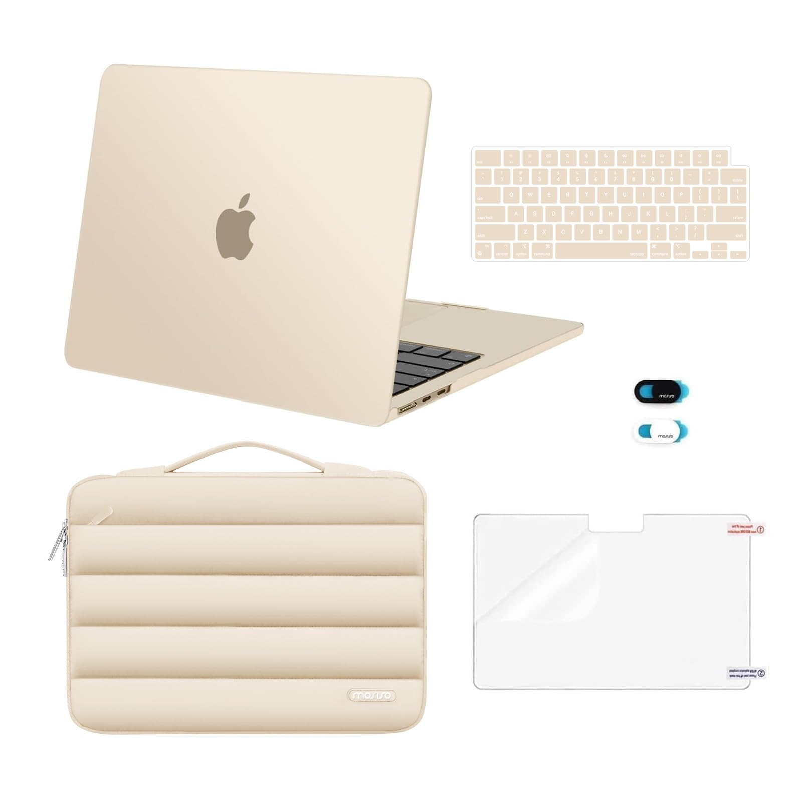 Compatible with MacBook Air 13 inch Case 2026 2025 2024 2023 2022 M4 A3240 M3 A3113 M2 A2681, Hard Case&Puffy Bag&Keyboard Cover&Webcam Cover&ScreenFilm for MacBook Air 13.6 Case, Starlight