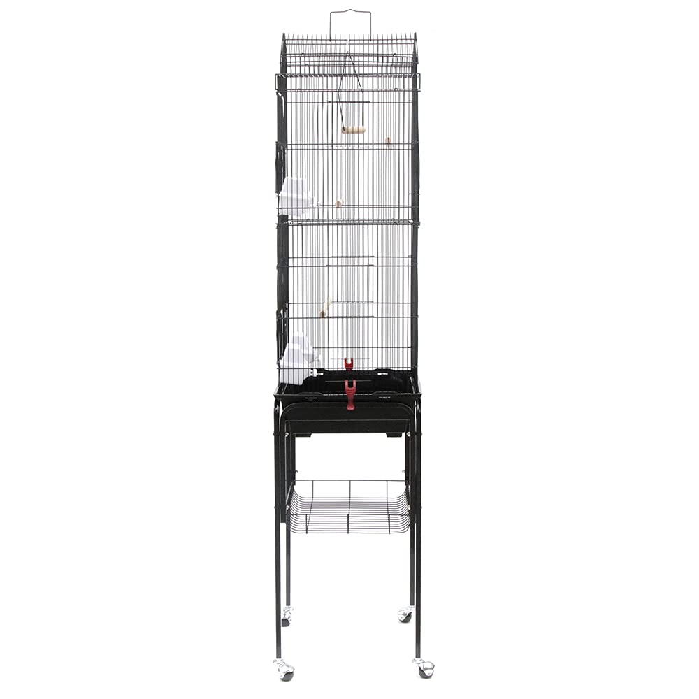 Vogelkäfig,Vogelvoliere,Voliere,Vogelhaus,Papageienkäfig,Tierkäfig,Käfig,Sittichkäfig,Vogel,mit Holzstangen,Nagerkäfig,klein Metall Vogelvoliere,mit Rollen & Ablage& Dach (46 * 35.5 * 158.5cm)