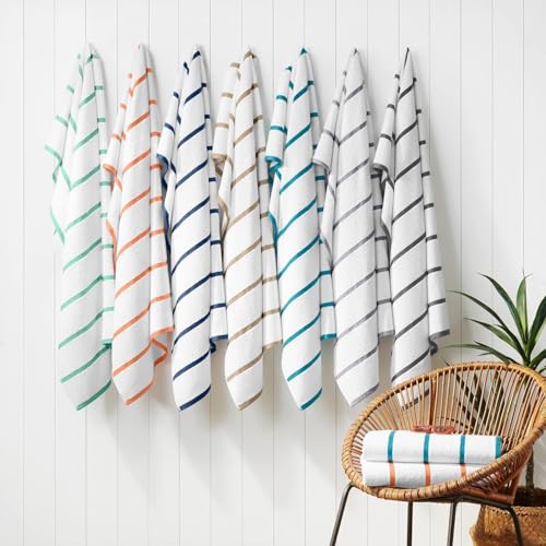 Image of Casa Copenhagen Pack of 2 Cabana Pool XL Towels for Bath Cotton Rough and Tough Use,70 x 140 cm Colour : White Navy Stripe