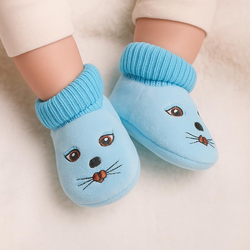 SMARTOTS Baby Booties Newborn, Booties For 0-9 Month New Born Baby, Booties For Baby, Winter Booties For Baby,Sky 1