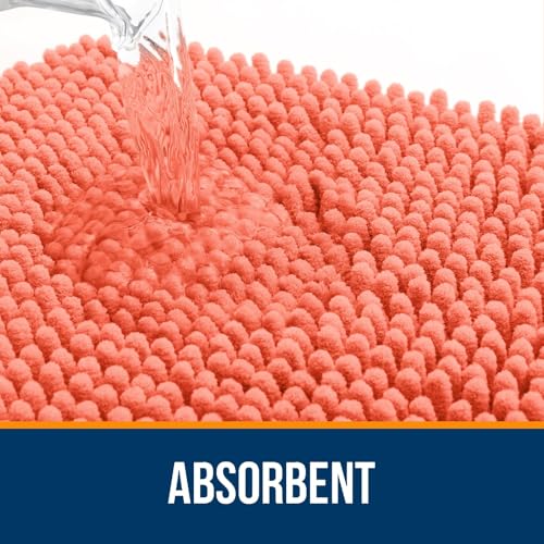 OLANLY Bathroom Rugs Sets 3 Piece, Soft Absorbent Chenille Bath Mats and U-Shaped Contour Toilet Rug, Quick Dry, Home Decor Accessories, Bath Mat Set for Bathroom (47"x20"+24"x16"+24"x20", Coral) by OLANLY - Image 3