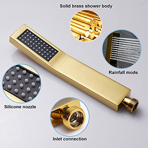 Whshower Brass Hand Held Shower Head With Shower Hose And Holder Bracket Replacement Wall Mount Handheld Showerheads Set Polished Gold #TOP2