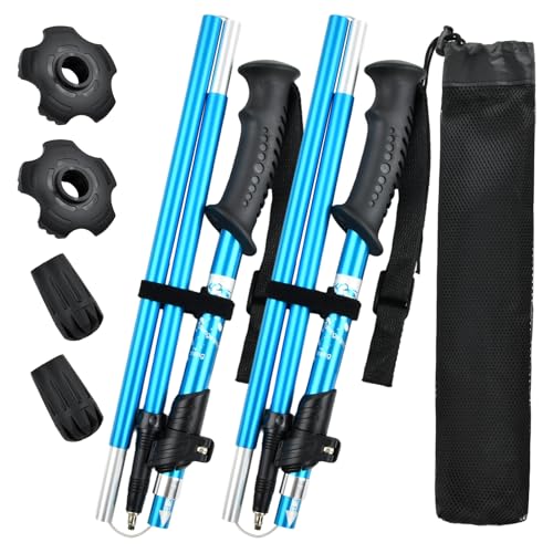2Pcs Bastones Senderismo, Bastones Trekking Telescópicos Plegables, 110-130cm Bastones Marcha Nordica Walking Aluminio 6013 Ligeros, Poles Montaña Alpinismo para Caminar Hombres y Mujere