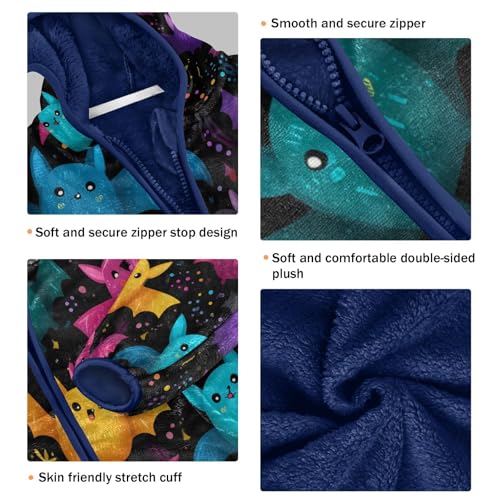 Colorful Bats Flying Nightly Toddler Fleece Jacket Girl Boys Hooded Fleece Jacket Coat Warm Outwear Zip-up 3-10T3