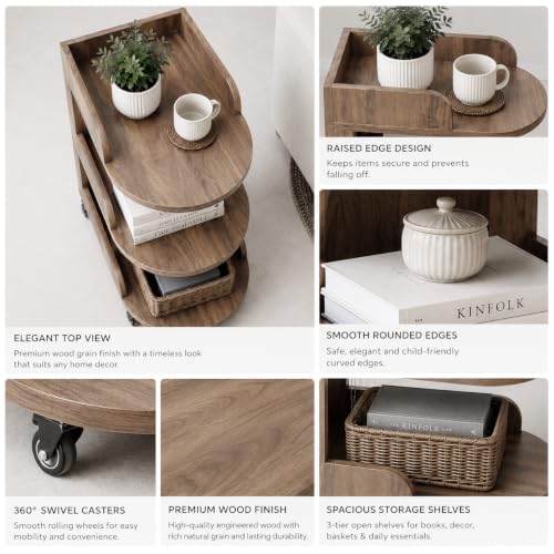 Image of The Attic Solid Wood Rolling Serving Trolley with Storage Shelves, Bar and Kitchen Serving Trolley, Provential Teak Finish