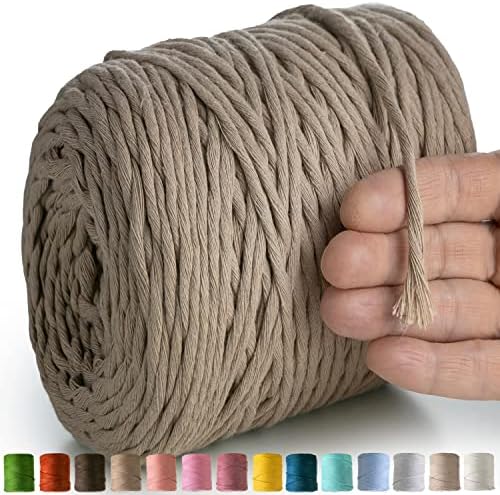MeriWoolArt® Naturalna Lina Bawełniana 4mm, 225m Miękka Przędza Makrama, Przędza Bawełniana do Pióra Boho, Łapacza Snów Makrama, Dekoracja Ścienna Makrame, Wieszaki Makramowa i DIY Dekoracje Makramy