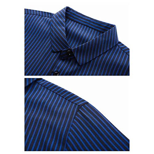 Men Lapel Striped Fashion Shirt Casual Thin Striped Loose Vintage Button Down Top Pinstripe Long Sleeve Shirt4