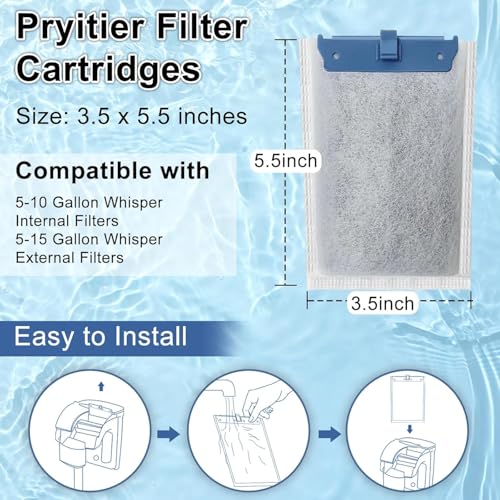 Image of Pryitier Filter Cartridge Compatible with Whisper Bio-Bag Filters 10i /IQ10 /PF10, Medium Replacement Filter Cartridges for Aquariums Compatible with ReptoFilte 20 gallons (90 GPH) (9 Pack Medium)