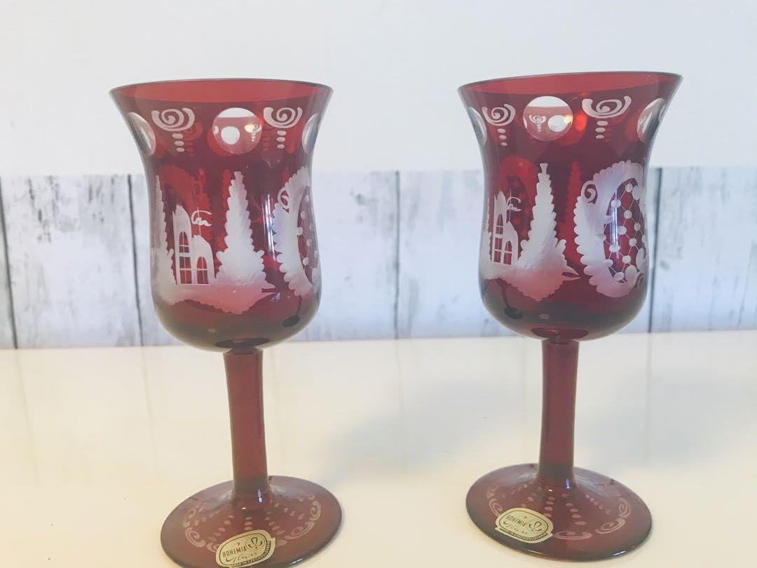 BOHEMIA ボヘミア エーゲルマン レッド ペア ワイングラス 金彩 金赤