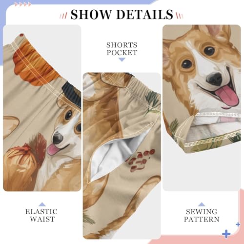 Corgi Dog Turkey Boys Long Pants Soft Trousers Elastic Waist Kids Lounge Bottoms with Pockets S-XL4