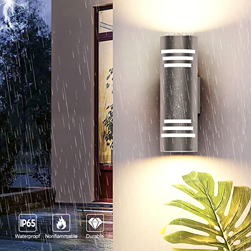 Image of Sytmhoe Outdoor Wall Sconce,Up /Down Cylinder Exterior Lights,Stainless Steel LED Wall Light Outside Lighting,E26 Bulb Waterproof Wall Fixture
