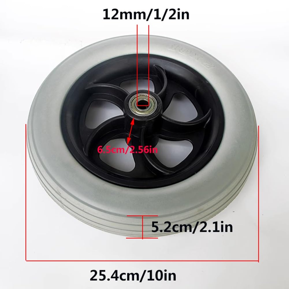 10 Calowe Przednie Koło Wózka Inwalidzkiego Elektrycznego, 10x2 Pełna Opona PU, Kółko Jezdne do Balkonika, Łożysko: 12 mm