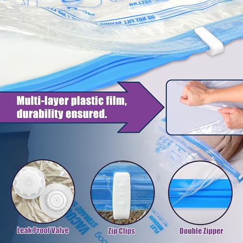 Image of XXL Jumbo Vacuum Seal Storage Bags Extra Large for Clothing Bedding | 47''X35'', Airtight Triple Seal, Save 80% Space, Hand Pump, Work with Vacuum, Double Zip, Reusable, Easy to Use, 6 pack