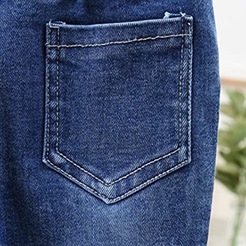Little Kids Girls Fashion Elastic Waist Flared Denim Pants with Lace Pearls Decor Casual Wear3